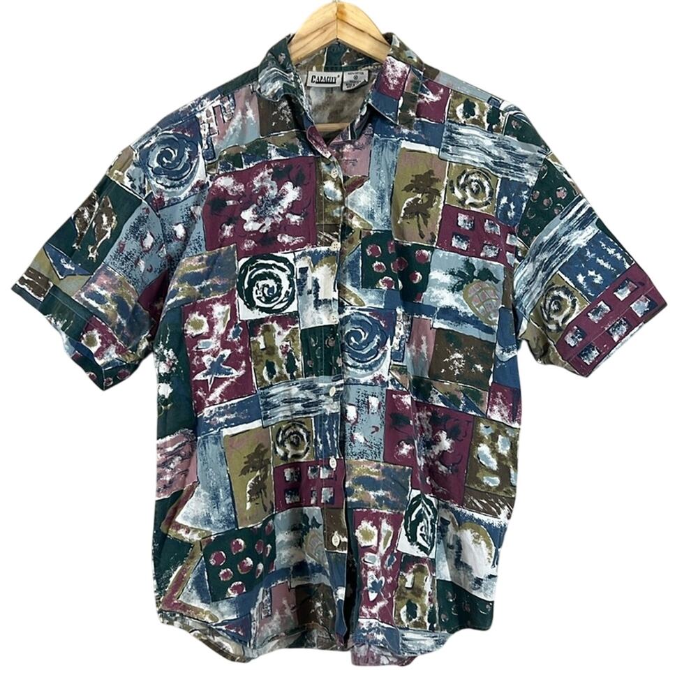 Vintage Capacity Button Down Shirt Mens M Multicolor 100% Cotton Geometric Retro